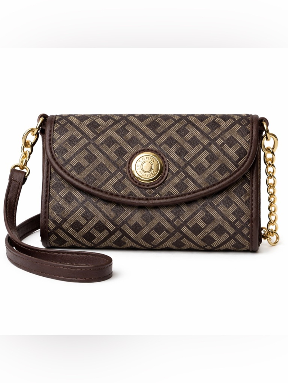 Tommy Hilfiger Monogram Mini Bag Crossbody Wallet Chain Brown